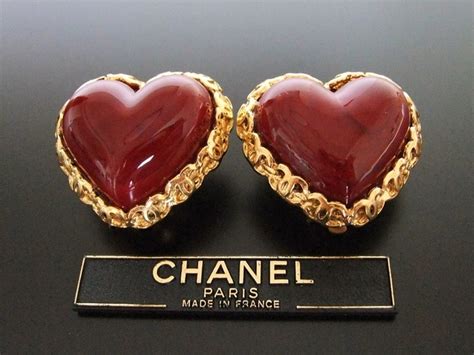 vintage chanel heart earrings|authentic Vintage Chanel earrings.